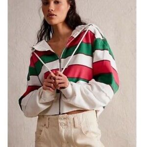 Striped Zip-Up Hoodie - Red, Green, White